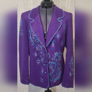 Bob Mackie Wearable Art Light Weight Purple Jacket With Embroidery Size Medium